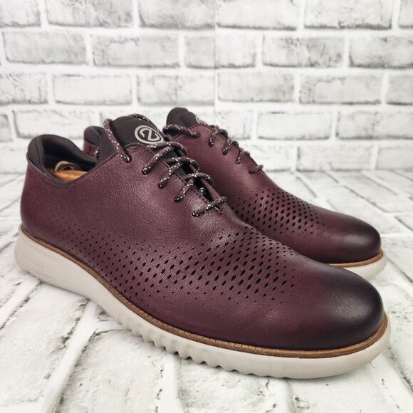 Cole Haan 2.ZERØGRAND Men Size 10.5 M Burgundy Laser Wingtip Oxfords Casual Shoe - Picture 1 of 10